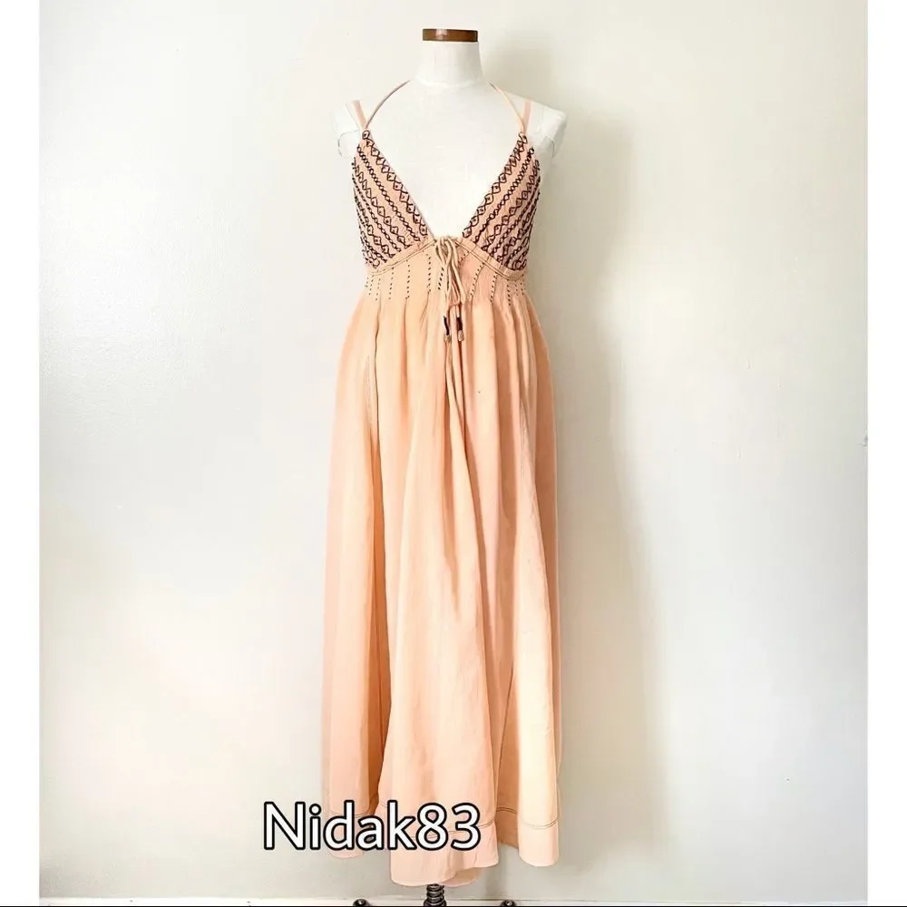 Free People Junebug Peach Maxi Dress Medium NWT